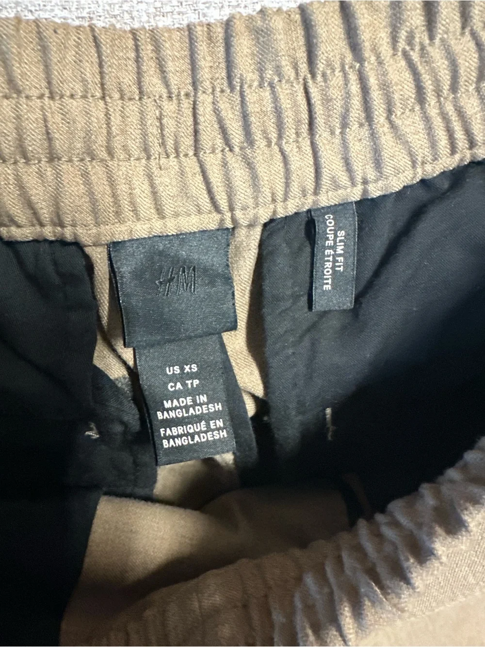 H&M Women’s Tan Drawstring Trousers Slim Fit XS Linen Texture